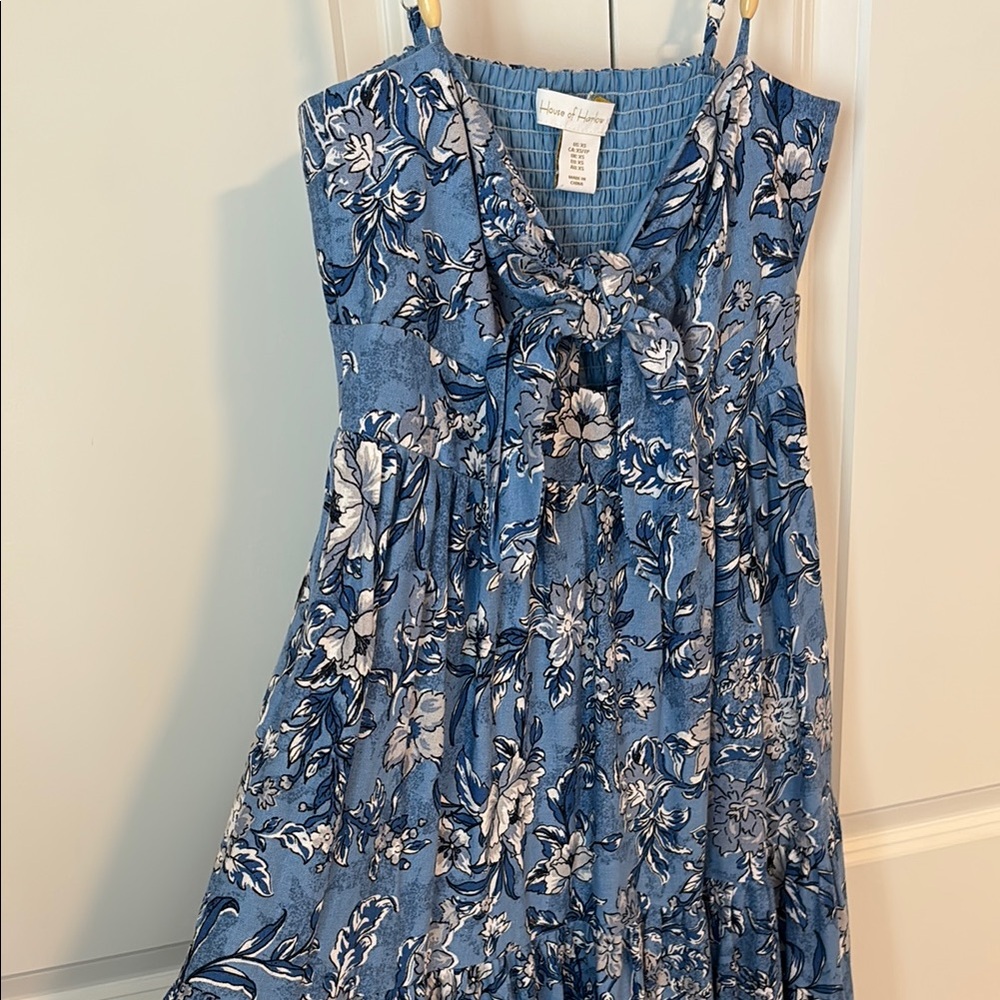 House of Harlow 1960 Blue Floral Tie-Front Midi Dress